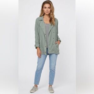 Rails Linen Blend Utility Snap Front Nadia Green Long Slouch Jacket Trench Sz S